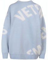 (Women) Vetements Blue Wool Crewneck Sweater with Letter Print UE52KN400XBABY-BLUE (Women) Vetements Blue Wool Crewneck Sweater with Letter Print UE52KN400XBABY-BLUE
