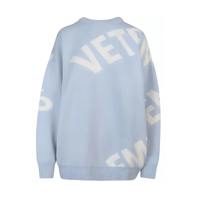 (Women) Vetements Blue Wool Crewneck Sweater with Letter Print UE52KN400XBABY-BLUE
