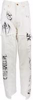 (Women) Vetements White Mid-Rise Letter Graffiti Zip Jeans. WAH19PA103-WHITE (Women) Vetements White Mid-Rise Letter Graffiti Zip Jeans. WAH19PA103-WHITE