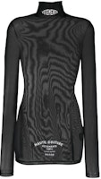 (Women) Vetements FW21 High Neck Sheer Knit Top with Embroidered Logo Black WA52DR260B (Women) Vetements FW21 High Neck Sheer Knit Top with Embroidered Logo Black WA52DR260B