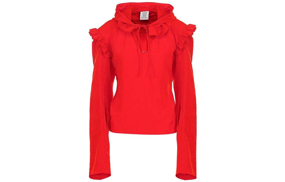 (Women) Vetements FW22 Red Ruffled Solid Color Hoodie Pullover WSS18SH9RED