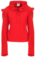 (Women) Vetements FW22 Red Ruffled Solid Color Hoodie Pullover WSS18SH9RED (Women) Vetements FW22 Red Ruffled Solid Color Hoodie Pullover WSS18SH9RED