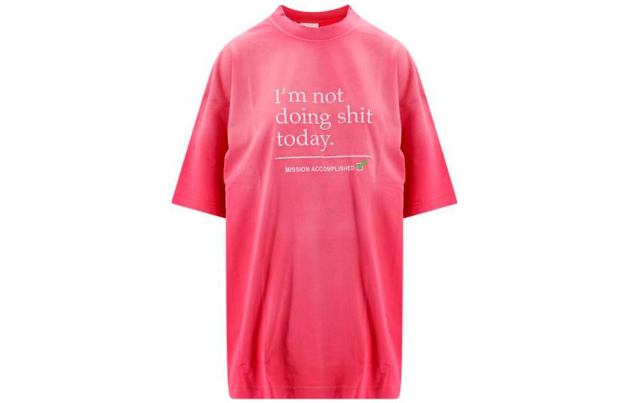 Order (W) Vetements SS23 Baju-T Lengan Pendek Cetakan Huruf Pink Oversized Wanita. UE63TR320P-PINK