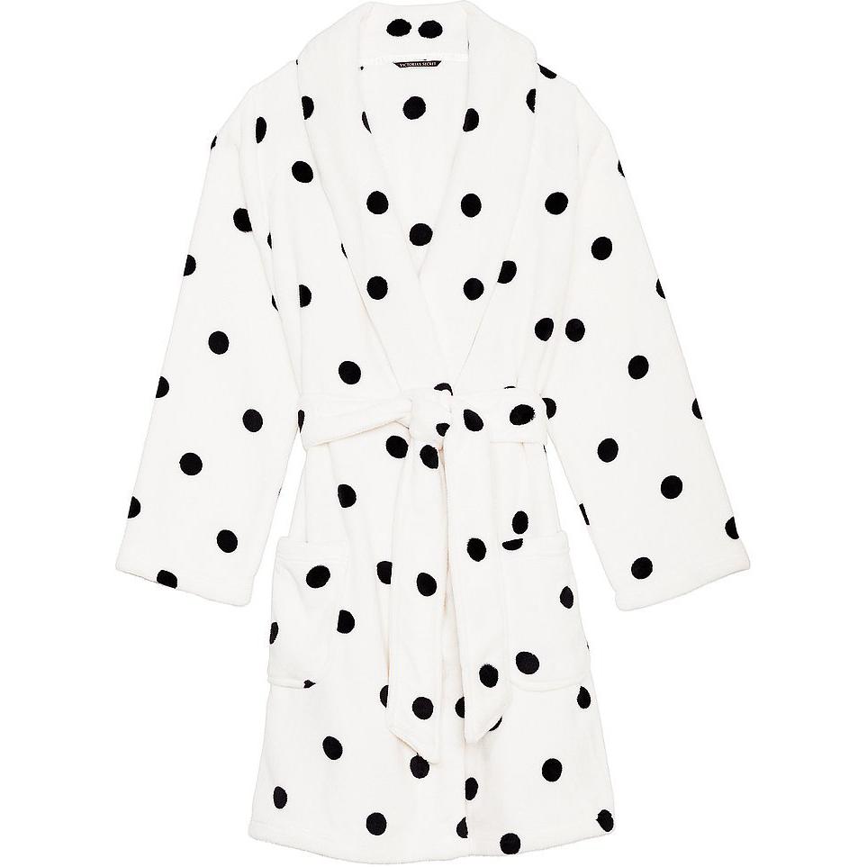 (Women) Victoria's Secret  Black & White Sweet Dot Cozy Fleece Robe 11162549-5ZMU