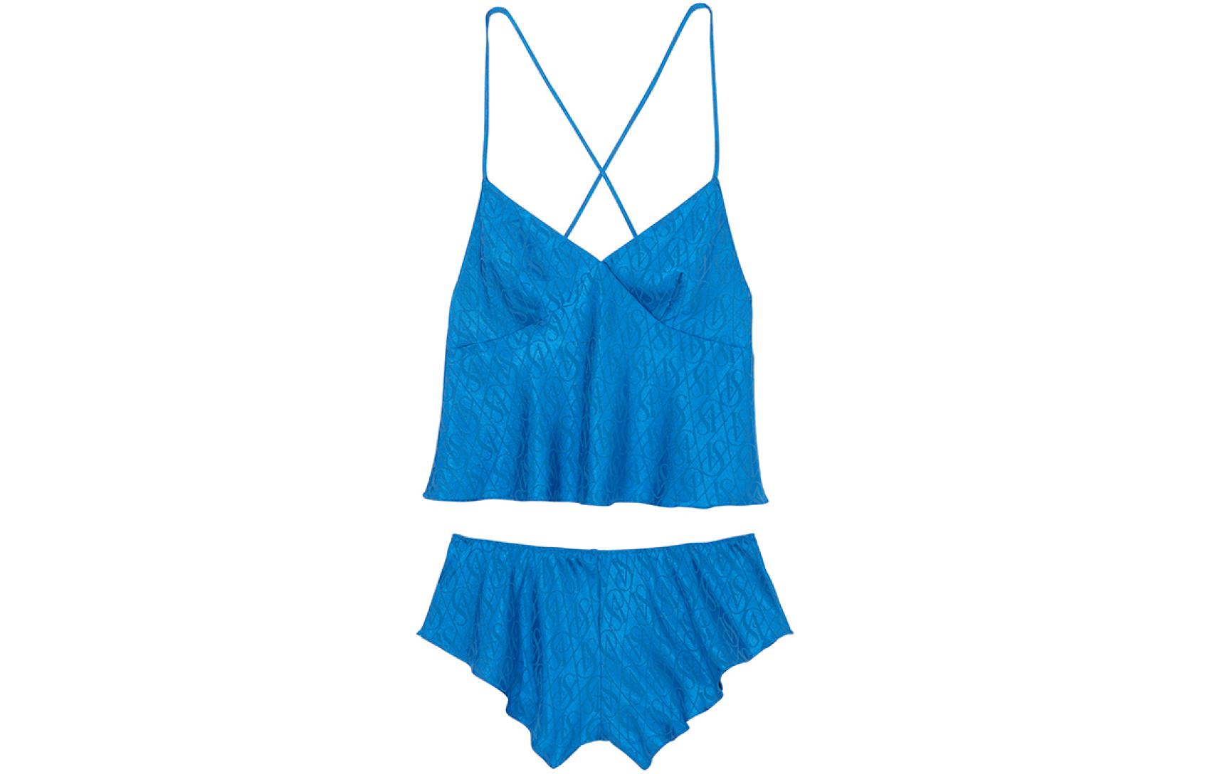 (Women) Victoria's Secret  Blue Letter Print Sleepwear Set - Top & Mid-Waist Shorts 11237045-20M3