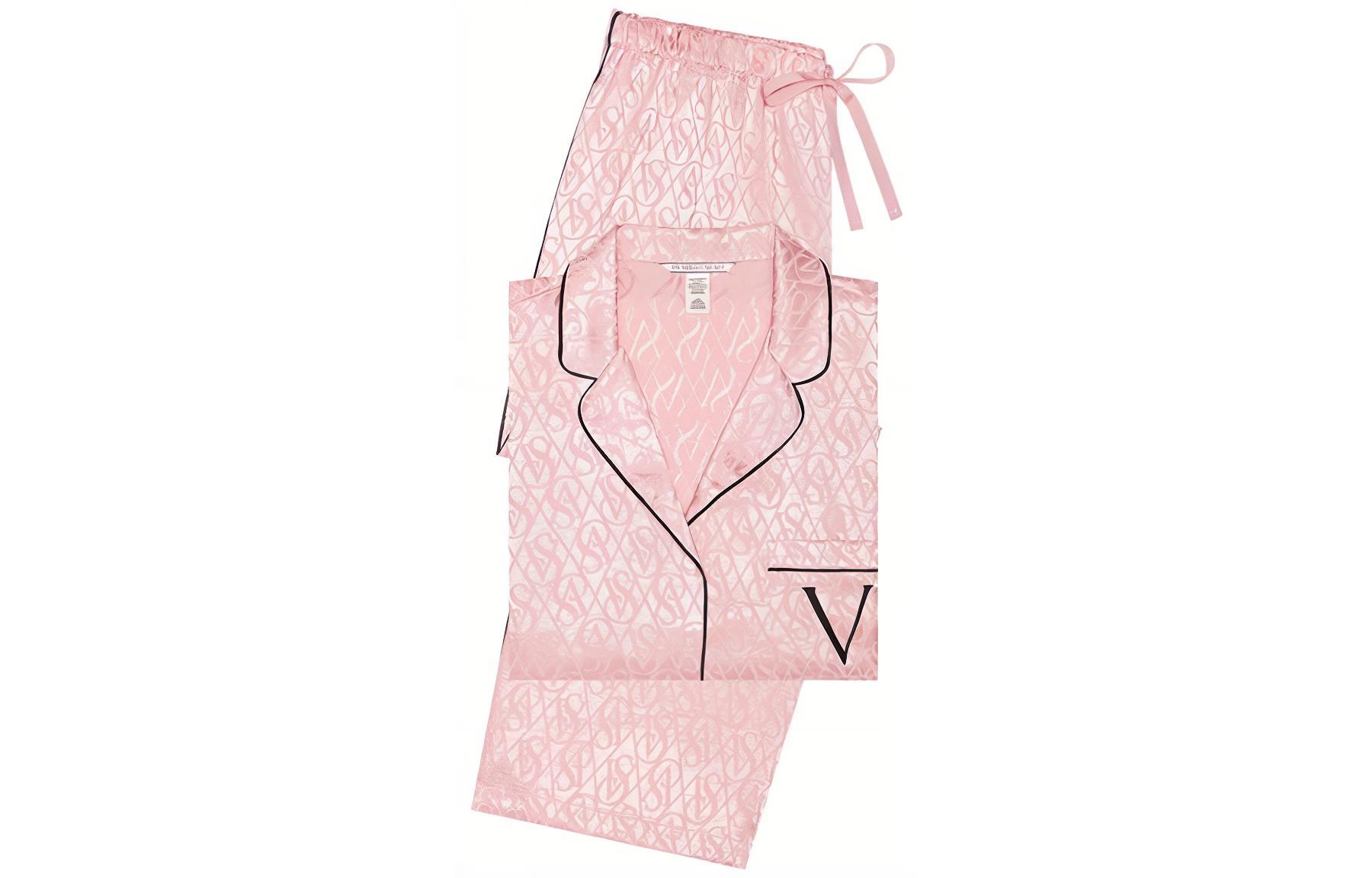 (Women) Victoria's Secret  Moonlight Satin Pajama Set - Pink Long Sleeve Lounge Wear 11200698Z-5N6M