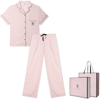 (Women) Victoria's Secret Pink-White Striped Tencel Pajama Set (Top & Pants) 11262805-2HMN (Women) Victoria's Secret Pink-White Striped Tencel Pajama Set (Top & Pants) 11262805-2HMN