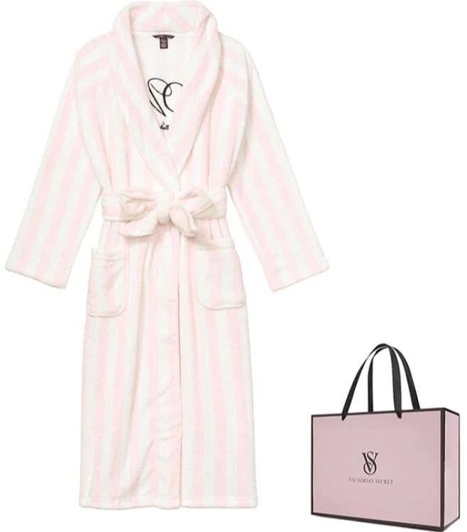 women-victoria-s-secret-pink-striped-flannel-logo-robe-soft-warm-long-bathrobe-111761304-yxq