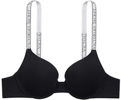 (Women) Victoria's Secret Push-Up Bra Black Logo Strap Padded Underwire 3/4 Cup 11221458-54A2 (Women) Victoria's Secret Push-Up Bra Black Logo Strap Padded Underwire 3/4 Cup 11221458-54A2