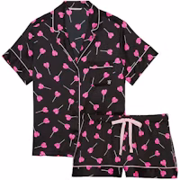 (Women) Victoria's Secret Satin Pajama Set - Black Lollipop Print Short Sleeve & Shorts 11172758-68PS (Women) Victoria's Secret Satin Pajama Set - Black Lollipop Print Short Sleeve & Shorts 11172758-68PS