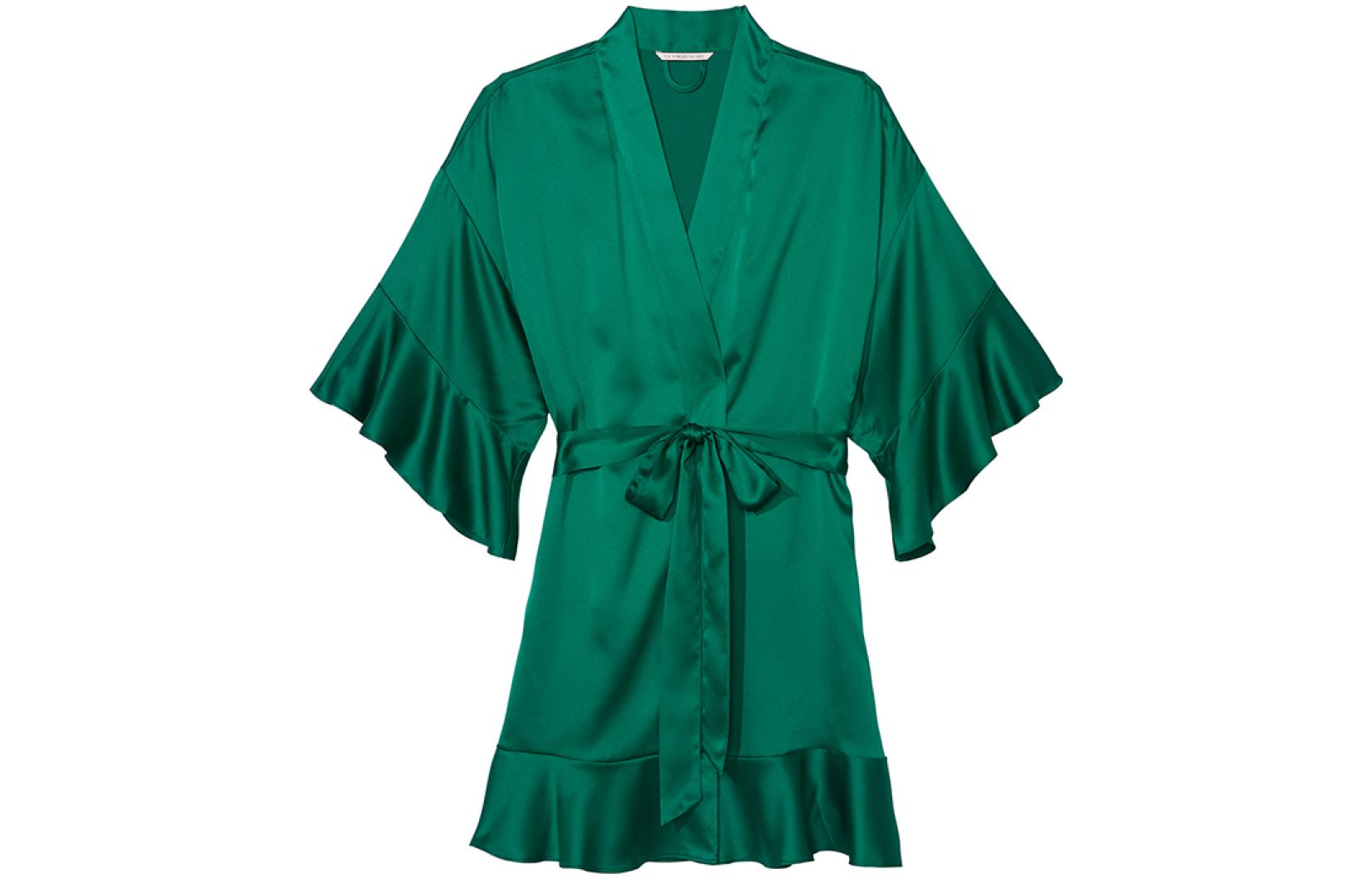 (Women) Victoria's Secret  Satin Ruffle Sleepwear Anti-Static Robe Elegant Style 1120785946K8
