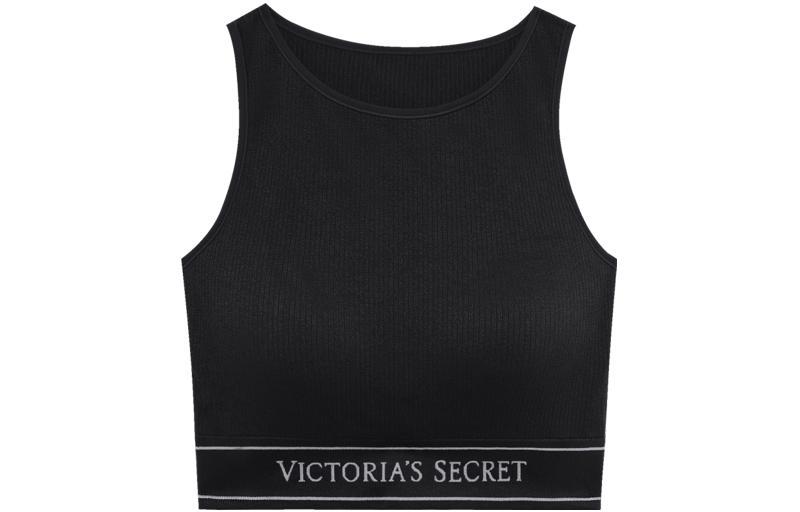 (Women) Victoria's Secret Black Logo Embroidered Padded Yoga Sports Tank Top 1122810254A2