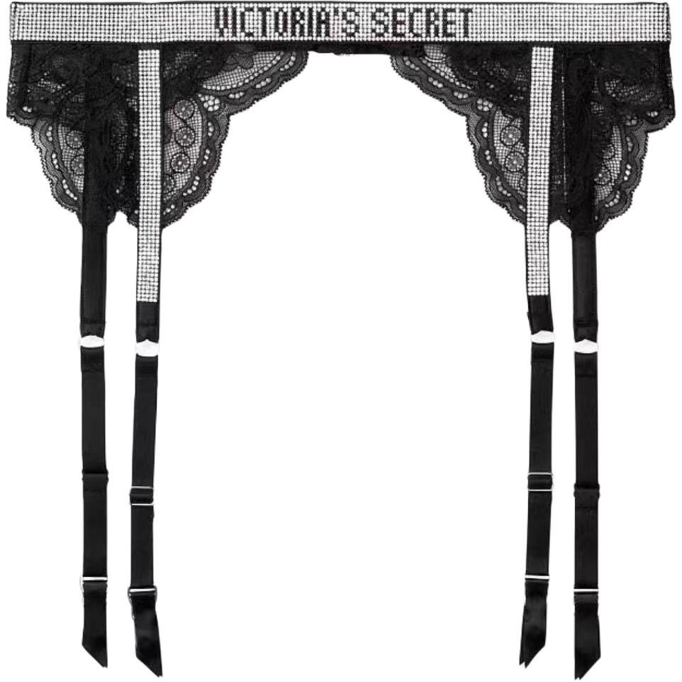(Women) Victoria's Secret Black Rhinestone Letter Garter Belt Lingerie Accessory Women 11188307-54A2