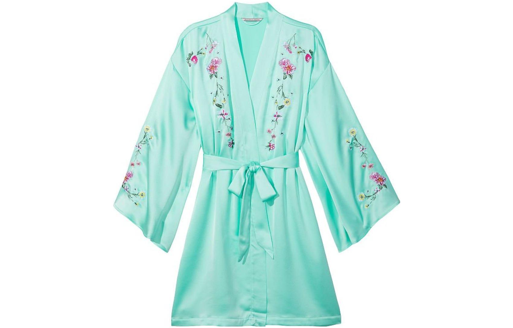 (Women) Victoria's Secret Floral Embroidered Satin Kimono Robe Women’s Green. 111994745IYI