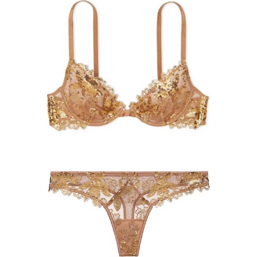 (Women) Victoria's Secret Lace Lingerie Set Women - Khaki Bra & Thong Combo 11230624-66BQ+11229449-66BQ