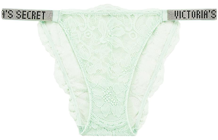 (Women) Victoria's Secret Logo Rhinestone Lace Bikini Panty Emerald Green 112161863ZVS