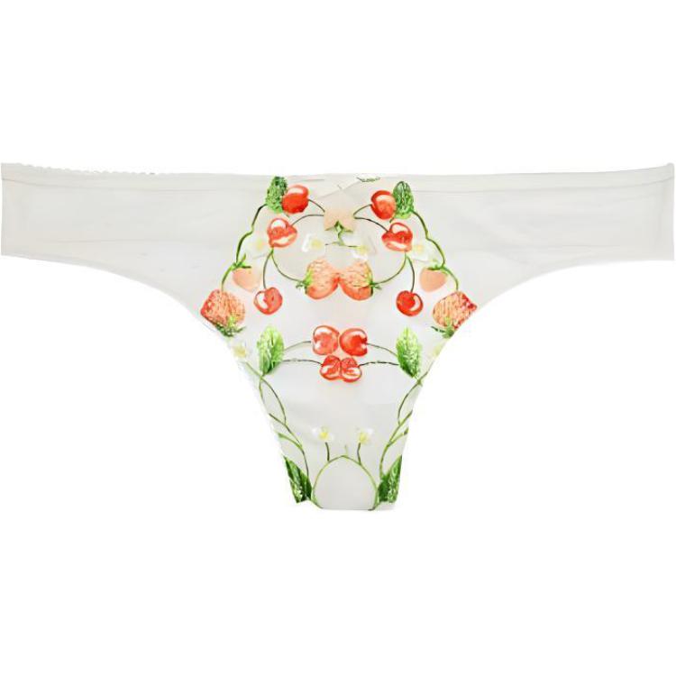 (Women) Victoria's Secret Low-Rise Strawberry Embroidered Thong White (). 11204408-5IYO