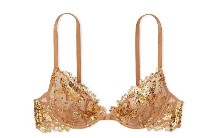 (Women) Victoria's Secret Orange Lace Embroidered Sequin Thin Bra for Women 11230624-66BQ