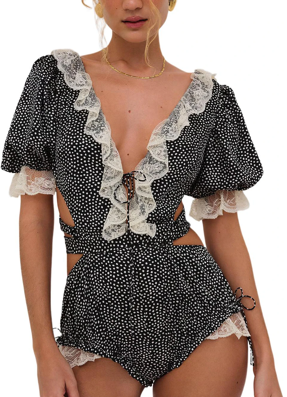 women-victoria-s-secret-pink-evangeline-teddy-lottie-dot-black-polka-dot-stretch-romper-11249424-a461