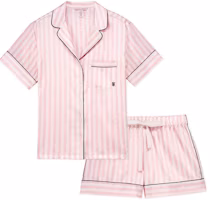 (Women) Victoria's Secret Pink Satin Striped Pajama Set for Women - Short Sleeve & Shorts. 111727585W3S (Women) Victoria's Secret Pink Satin Striped Pajama Set for Women - Short Sleeve & Shorts. 111727585W3S