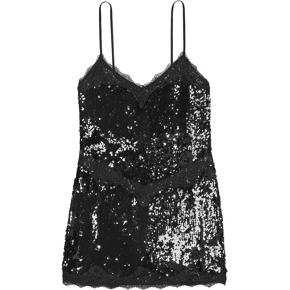 (Women) Victoria's Secret PINK Sequin Lace Mini Slip Dress Black  Nightwear Dress 11244626-6C5I