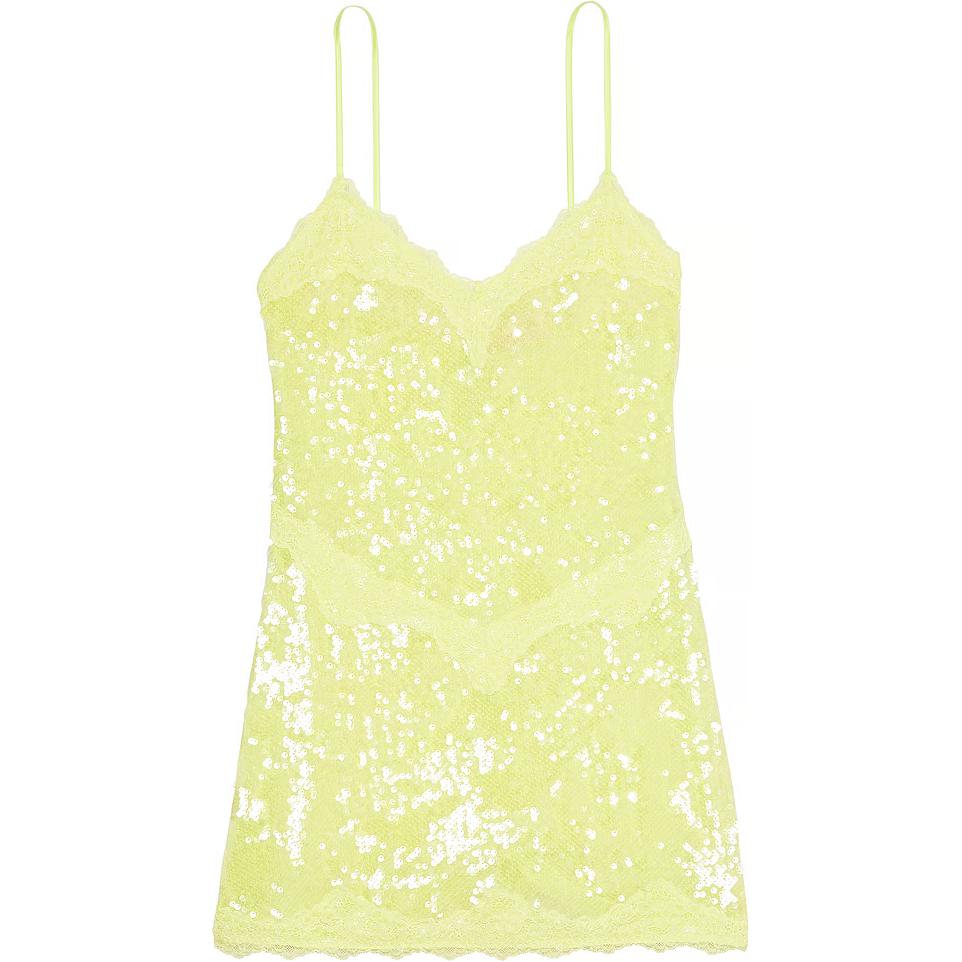 (Women) Victoria's Secret PINK Sequin Lace Mini Slip Dress - Green  Nightwear 11244626-66CU