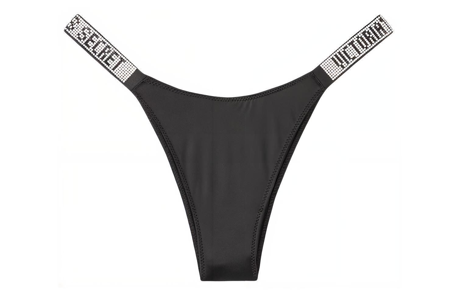 (Women) Victoria's Secret Rhinestone Logo High-Waist Thong Panty  Black 11167536-54A2