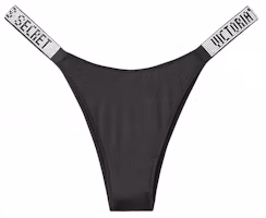 (Women) Victoria's Secret Rhinestone Logo High-Waist Thong Panty Black 11167536-54A2 (Women) Victoria's Secret Rhinestone Logo High-Waist Thong Panty Black 11167536-54A2
