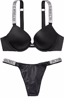 (Women) Victoria's Secret Rhinestone Logo Strap Lingerie Set Women’s Black 11208009-54A2+1114791254A2 (Women) Victoria's Secret Rhinestone Logo Strap Lingerie Set Women’s Black 11208009-54A2+1114791254A2