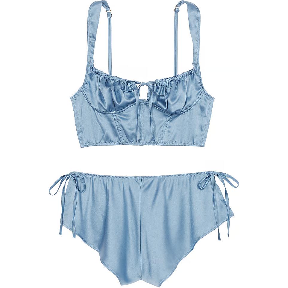 (Women) Victoria's Secret Satin Corset & Shorts Loungewear Set -  Blue Faded Denim 11244629-3JSD