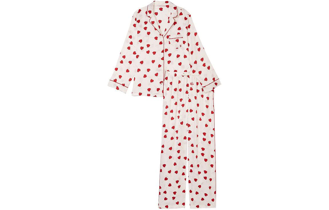 (Women) Victoria's Secret Satin Pajama Set - Pink Heart Print Long Sleeve & Pants for Women. 11171284-680G