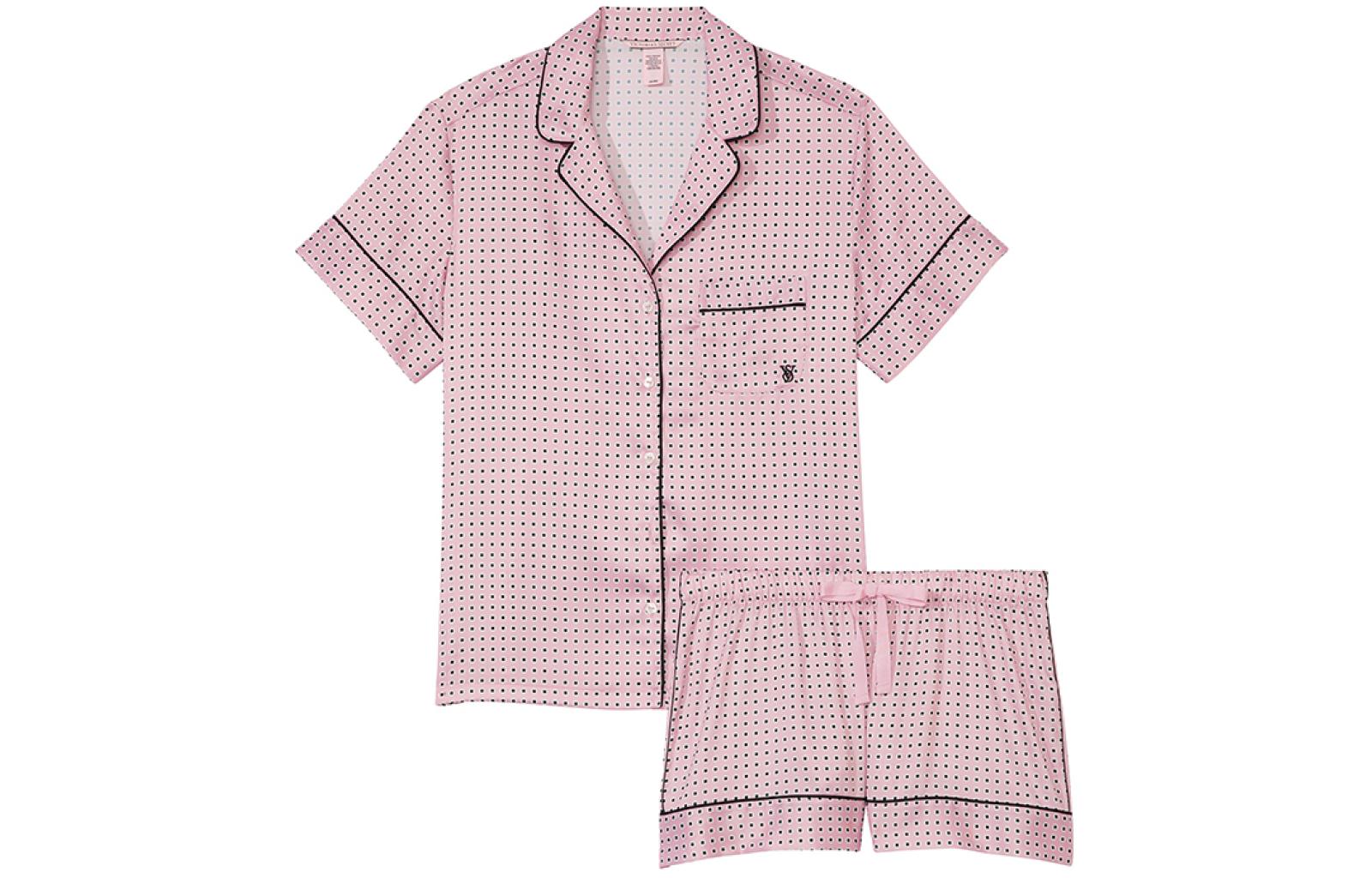 (Women) Victoria's Secret Satin Short Pajama Set Pink Polka Dot  Sleepwear 11172758-64SS