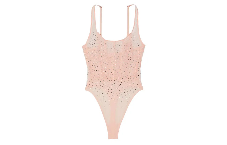 (Women) Victoria's Secret Sheer Mesh U-Neck Bodysuit with Rhinestones - Sakura Pink 11229846-11T1