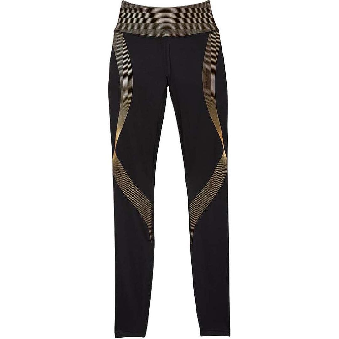 (Women) Victoria's Secret VS Sport Black Gold Colorblock Leggings Women’s Slim Fit 11252401-69QA