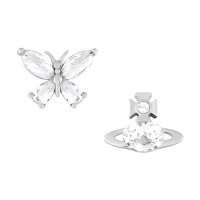 (Women) Vivienne Westwood 2024 Butterfly Decor Brass Stud Earrings Silver . 8050889781684