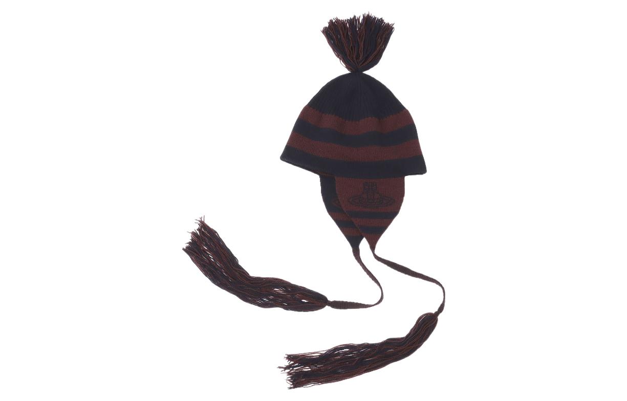 (Women) Vivienne Westwood  Black & Cream Tassel Logo Wool Beanie Red. 5054203870CQ