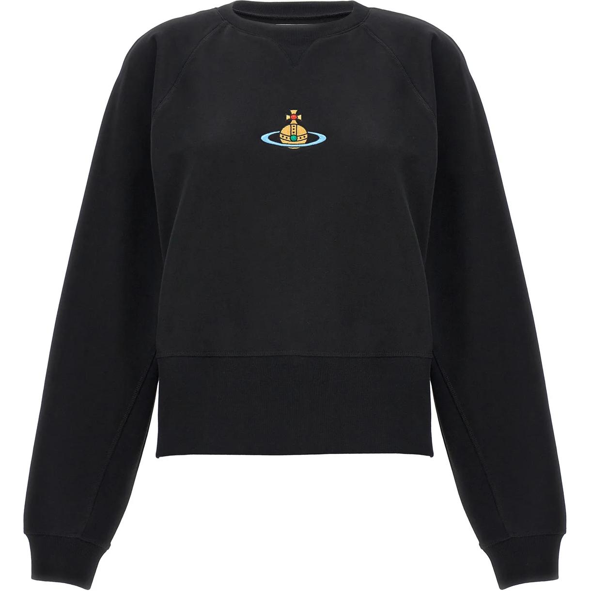 (Women) Vivienne Westwood  Black Crewneck Sweatshirt with Embroidered Design. 1I010001J006O-N401