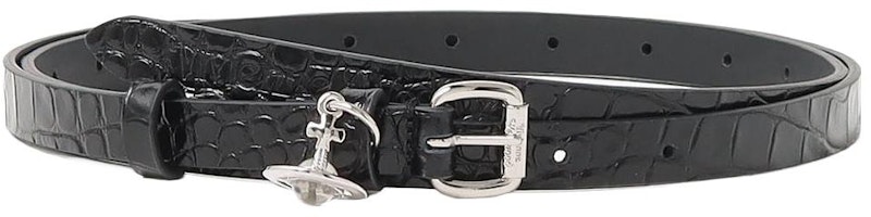 (Women) Vivienne Westwood Black Leather Belt with Saturn Logo Pendant 1.5CM. 50564185900D (Women) Vivienne Westwood Black Leather Belt with Saturn Logo Pendant 1.5CM. 50564185900D