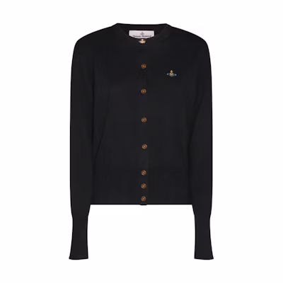 (Women) Vivienne Westwood Black Logo Embroidered Button-Up Knit Sweater. 1803002PY001VN401