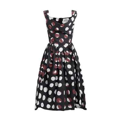 (Women) Vivienne Westwood Black V-Neck Midi Sleeveless Sunday Dress. 1101032ZW00MLDOTSORBS