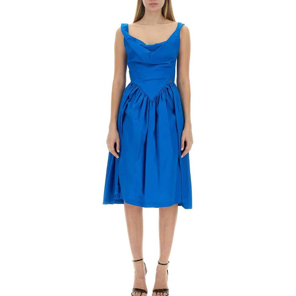 (Women) Vivienne Westwood  Blue Solid Pleated Midi Slip Dress. 1101032ZW009QK412