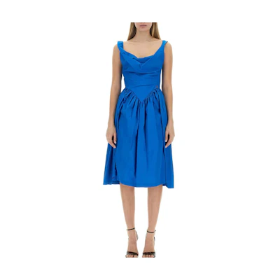 (Women) Vivienne Westwood Blue Solid Pleated Midi Slip Dress. 1101032ZW009QK412
