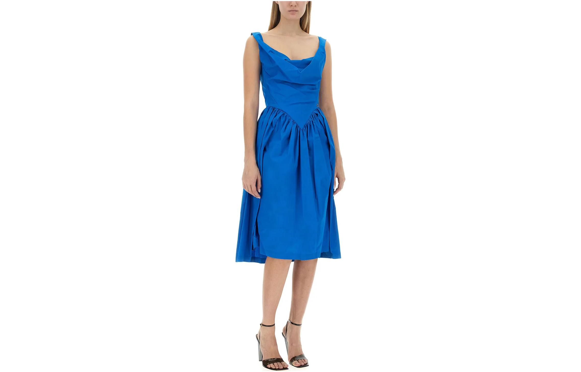 Shop (W) 薇薇安·魏斯伍德 藍色純色百褶中長連身裙 1101032ZW009QK412