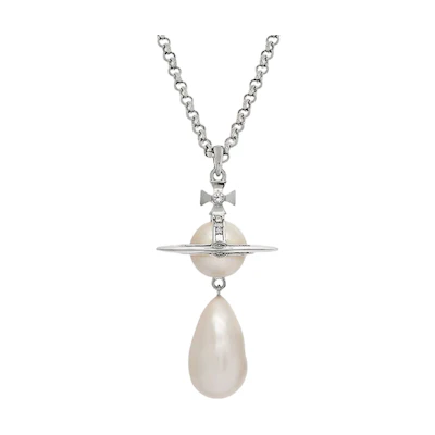(Women) Vivienne Westwood Crystal Pearl Teardrop Pendant Brass Necklace 630203B602P103P103