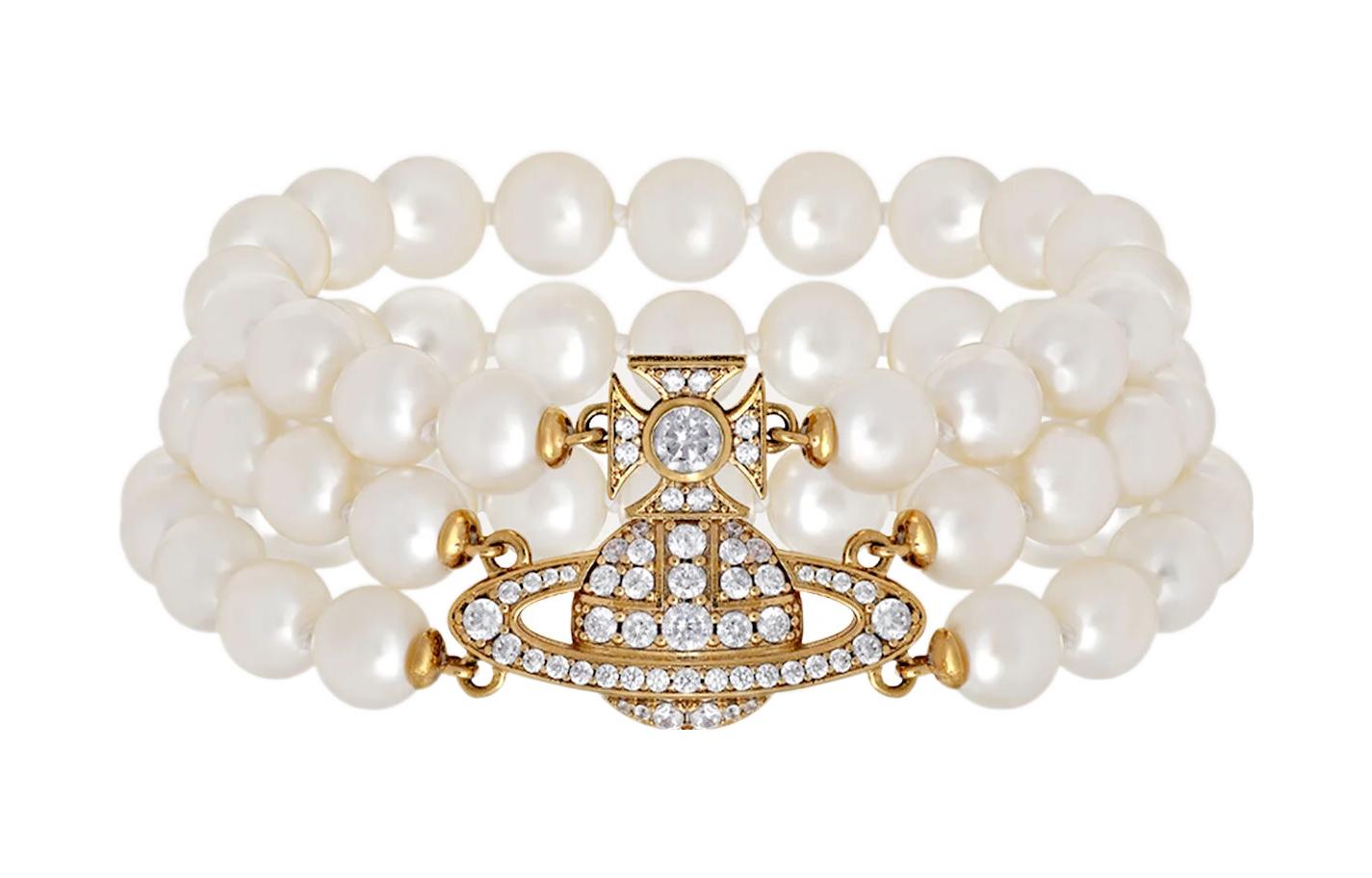 (Women) Vivienne Westwood  Graziella Three Row Pearl Bracelet - Brass 6103006902R143R143