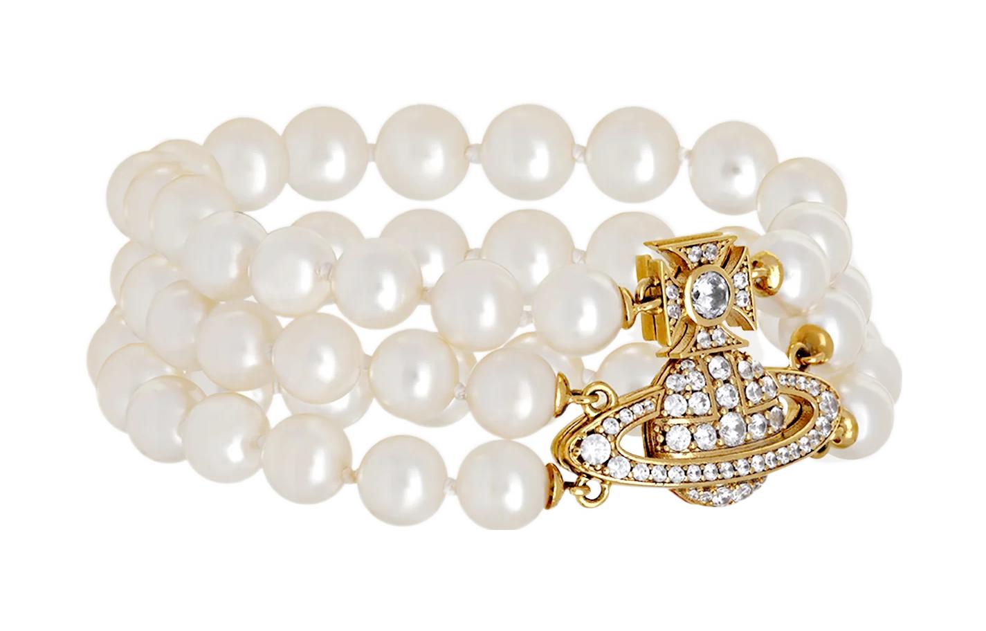 Lookbook (W) 薇薇安·韋斯特伍德 Graziella 三排珍珠手鏈 - 黃銅 6103006902R143R143