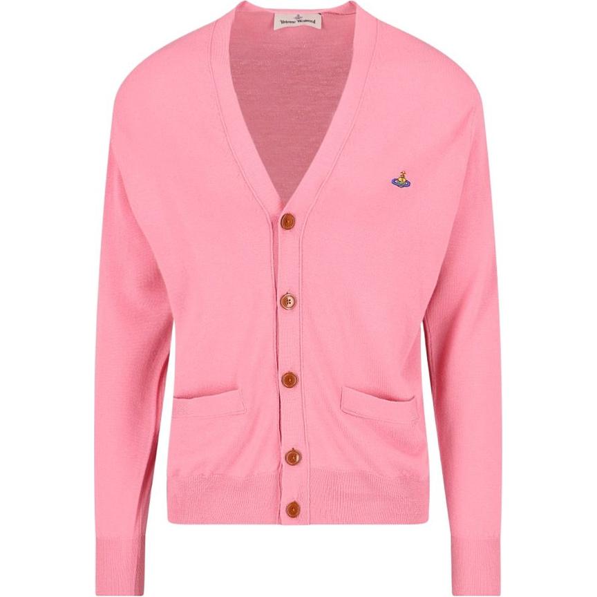 (Women) Vivienne Westwood  Pink V-Neck Button-Up Long Sleeve Knitted Cardigan 2701000P-Y0006-G401