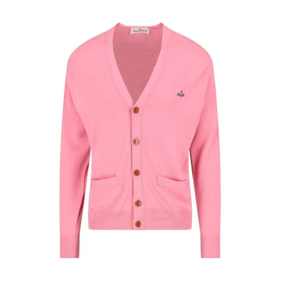 (Women) Vivienne Westwood Pink V-Neck Button-Up Long Sleeve Knitted Cardigan 2701000P-Y0006-G401