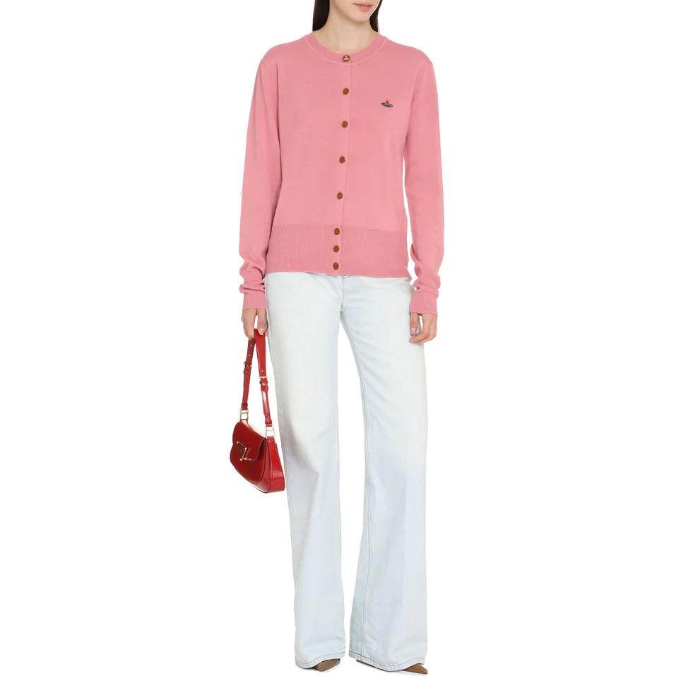 Shop (Women) Vivienne Westwood  Pink V-Neck Button-Up Long Sleeve Knitted Cardigan 2701000P-Y0006-G401
