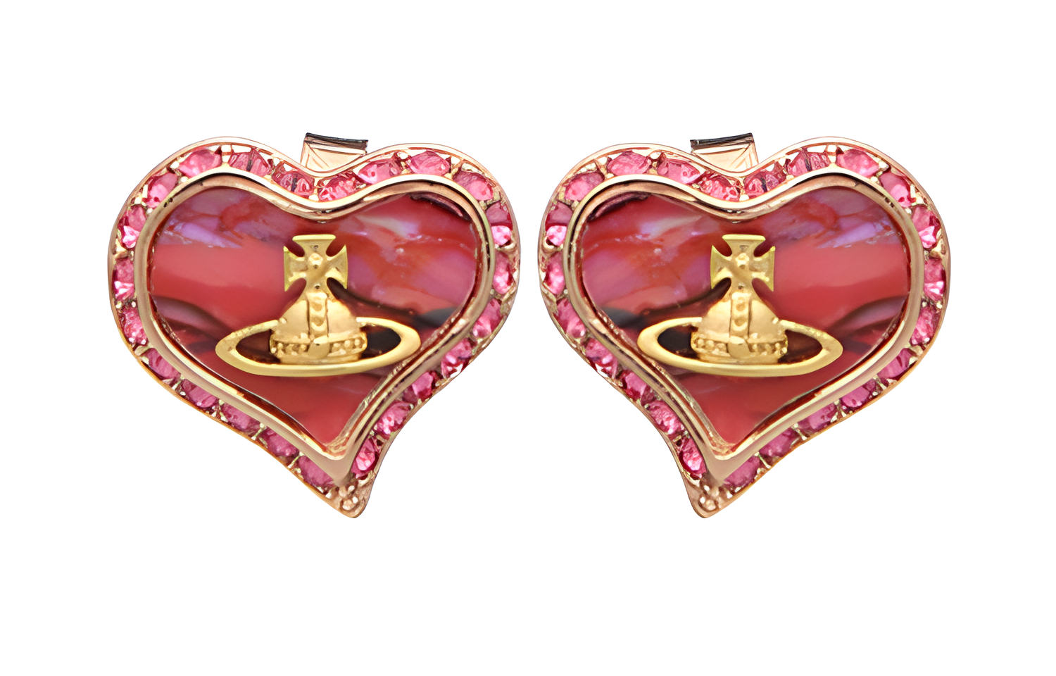(Women) Vivienne Westwood  Red Heart Design Brass Stud Earrings 6201007402G362IM